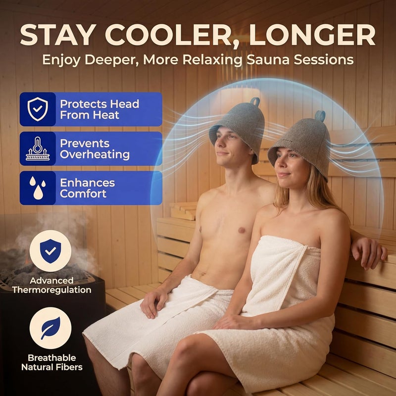 SUNOOM Wool Sauna Hat for Men and Women (2 Pack) — 100% Natural Wool — Breathable, Itch-Free and Odor Resistant Sauna Cap — Ideal Banya Hat for Men White - Image 2